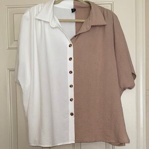 Two-Tone White and Tan Flowy Top